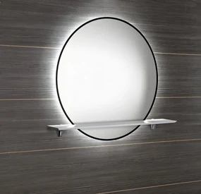 Sapho Sapho, SHARON LED podsvietené zrkadlo Ø 80cm s policou, čierna mat, 31255CI-01