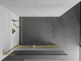 Mexen Kioto+ L, sprchová zástena Walk-In s poličkou a vešiakom 80 x 200 cm, 8mm číre sklo-námraza, zlatý lesklý profil,800-080-123-50-35