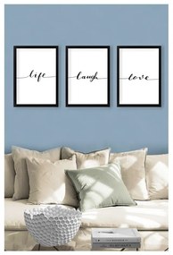 Sada 3 nástenných obrazov Tablo Center Life Laugh Love