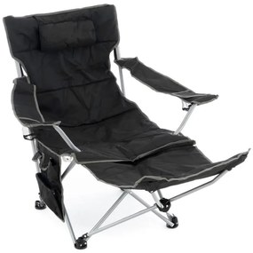 Kempingová stolička s odnímateľnou podnožkou, čierna