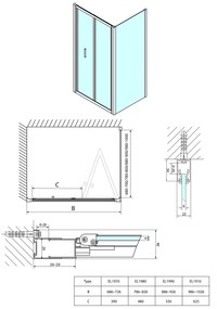 Polysan, EASY LINE sprchové dvere skladacie 700mm, číre sklo, EL1970