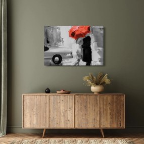 Obraz - Zamilovaný pár pod dáždnikom, červený (90x60 cm)