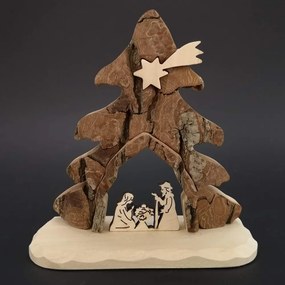AMADEA Drevený betlehem s kôrou, masívne drevo, 14x14x3 cm