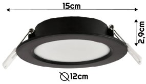 BERGE Okrúhly LED panel zapustený - čierny - 6W - PC - neutrálna biela