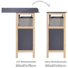 Antracitovosivá nízka detská komoda s prebaľovacím pultom 87x75 cm Berlin – Roba
