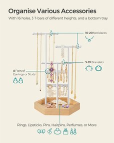 Stojan na šperky, kovový a drevený stromček na šperky