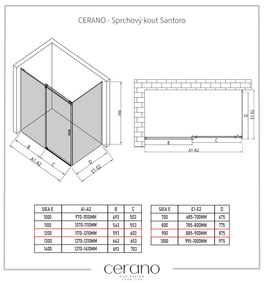 Cerano Santoro, sprchovací kút s posuvnými dverami 120(dvere) x 90(stena) x 195 cm, 6mm šedé sklo, čierny profil, CER-CER-425461