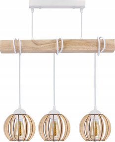 BERGE LED drevené závesné stropné svietidlo, biele, 3xE27, drevená guľa