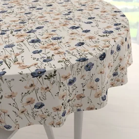 Biante Bavlnený okrúhly obrus Sandra SA-630 Modro-hnedé vlčie maky na svetlo vanilkovom Ø 70 cm
