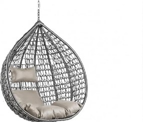 Sivé závesné kreslo KOKON bez stojanu, svetlý vankúš