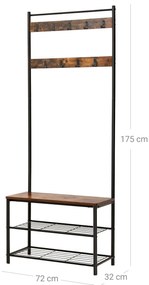 Kovová predsieňová stena TAYLOR 72x175 cm, čierna/rustikálne hnedá