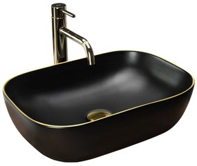 Rea Belinda umývadlo, 47 x 34 cm, čierna matná/zlatý rám, REA-U9659