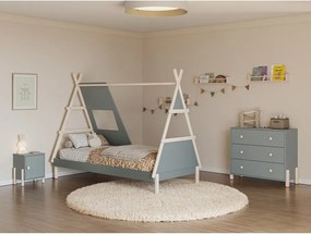 Sivozelená domčeková detská posteľ z borovicového dreva s roštom 90x200 cm Enola – Marckeric