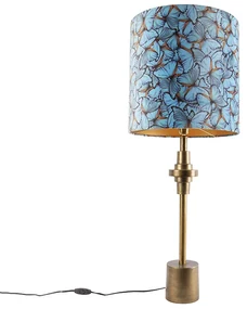 Stolná lampa bronzová so zamatovým tienidlom s motívom motýľa 40 cm - Diverso