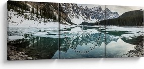 Obraz - jazero v zime (s hodinami) (90x30 cm)