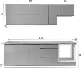 Kuchynská linka Aspen 240 cm šedá