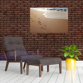 Obraz - stopy v piesku a more (90x60 cm)