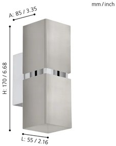 Eglo 96264 - LED Nástenné svietidlo PASSA 2xGU10/4.3W/230V hranaté