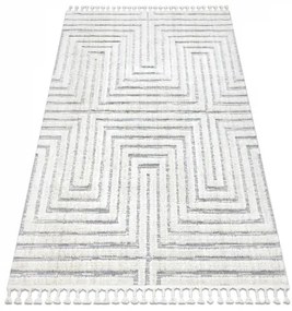 Koberec SEVILLA Z788A, biela / sivá - strapce, Labyrint-Grécky vzor, Berber, Maroko, Shaggy Veľkosť: 200x290 cm