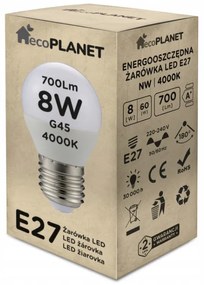 10x LED žiarovka E27 - G45 - 8W - 700lm - neutrálna biela