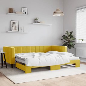 Denná posteľ s rozkladacou posteľou žltá 90x200 cm zamat 3196696