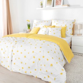 Goldea bavlnené posteľné obliečky duo - púpavy so žltou 140 x 200 a 70 x 90 cm