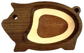AMADEA Drevená miska mozaika v tvare ošípanej, masívne drevo, 3 druhy drevín, rozmer 20x12,50x2,50 cm