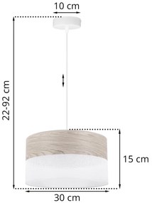 Závesné svietidlo Wood, 1x svetlobéžová dubová dýha/biele PVC tienidlo, (fi 30cm)