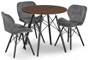 Jedálenský stôl TODI jaseň 80 cm s tromi stoličkami LAGO zamatové sivé