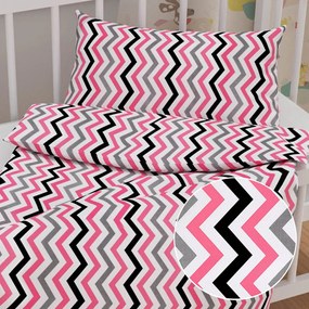 Biante Detské bavlnené posteľné obliečky do postieľky Sandra SA-377 Ružovo-sivo-čierne cik-cak pásiky Do postieľky 100x135 a 40x60 cm