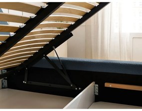 Tmavomodrá čalúnená dvojlôžková posteľ s úložným priestorom s roštom 160x200 cm Orlane – Bobochic Paris