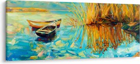 Obraz - Jazero s loďkami (120x50 cm)