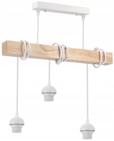 BERGE LED závesné stropné svietidlo, drevený trám, 3xE27, loft, brilantné drevo - biela