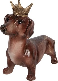 Hnedá dekorácia jazvečík s korunkou Dachshund - 35*14*28 cm
