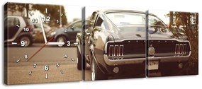 Gario Obraz s hodinami Ford Mustang, 55laney69 - 3 dielny Rozmery: 90 x 30 cm