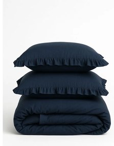 Tmavomodré obliečky na dvojlôžko/predĺžené z bavlny Renforcé 240x220 cm Ruffle Striped – Mila Home Luxury