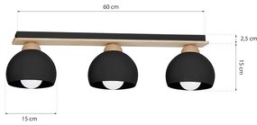 Stropné svietidlo Dama, 3x čierne kovové tienidlo, b/drevo