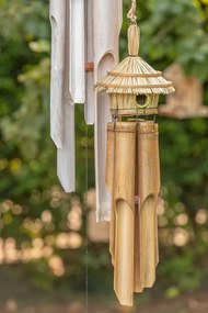 Prírodná bambusová zvonkohra s vtáčou búdkou - 16*16*130cm