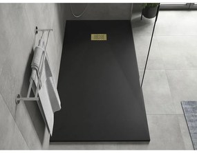Mexen Hugo, obdĺžniková sprchová vanička SMC 180 x 90 cm, čierna, zlatá krytka, 42709018-G