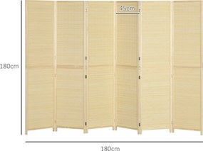 HOMCOM Delič miestnosti z bambusu 6 panelov 270 x 180 cm Sklopný deliaci panel - Prírodný | Aosom