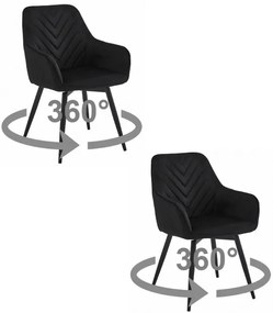 Set dvoch jedálenských otočných stoličiek NANA360 zamatové, čierne (čierne nohy) 2 ks