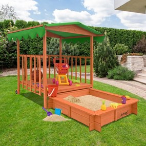 Pieskovisko s verandou HAPPY, 130x130x143cm, hnedá/zelená Jurhan