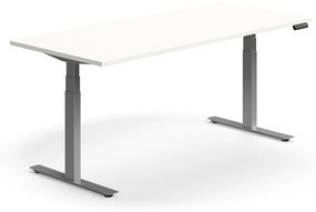 Výškovo nastaviteľný stôl QBUS, rovný, 1800x800 mm, strieborný rám, biela