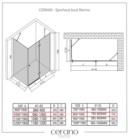 Cerano Marino, sprchovací kút 100(dvere) x 80(stena) x 190 cm, 6mm číre sklo, chrómový profil, CER-CER-422775