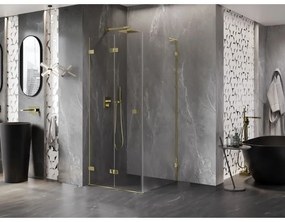 Mexen Lunar-F L, skladací sprchový kút ľavý 80 x 80 cm, 8mm číre sklo, zlatý profil, 836L-080-080-50-00-L