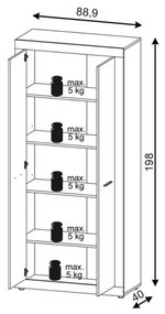Předsíňová skříň Luna 198 cm dub Matera světlý/šedá