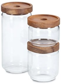 Sklenené dózy, 3 ks s akáciovým vekom, 260/440/950 ml