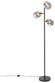 Inteligentná stojaca lampa čierna so zlatom a dymovým sklom 3-svetlá vrátane 3 Wifi P45 - Zuzanna