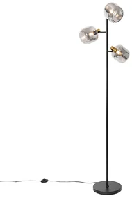 Inteligentná stojaca lampa čierna so zlatom a dymovým sklom 3-svetlá vrátane 3 Wifi P45 - Zuzanna