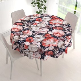 Biante Zamatový okrúhly obrus Tamara TMR-018 Červené kvety Ø 110 cm